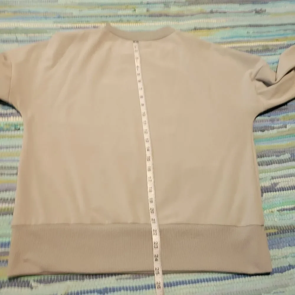 Women's Gray Long Sleeve Crew Neck Dropped Shoulder Pullover Sweatshirt Size L